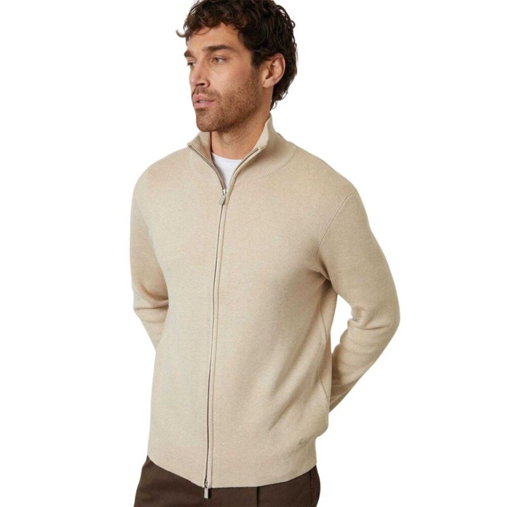 Threadbare Mens Wynnstay Knitted Full Zip Cardigan / Oatmilk
